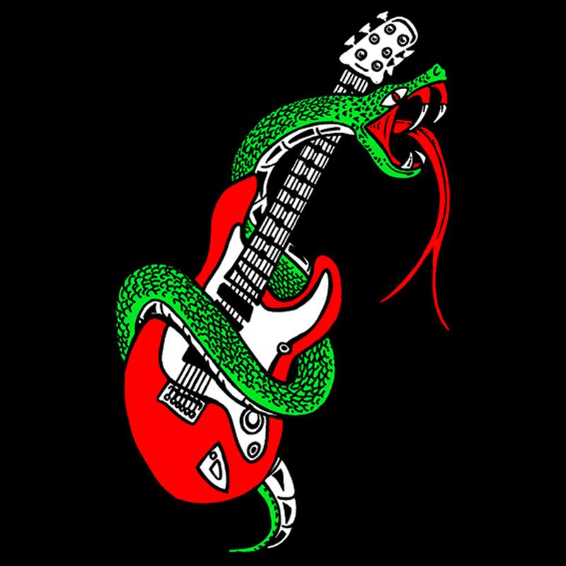 camiseta serpiente y guitarra